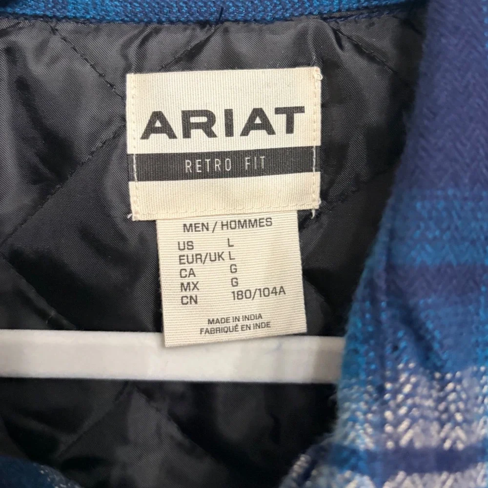 NWT ARIAT Hannoch Retro Shirt Jacket in Plaid Mood Indigo‎ Quilted Lined Men's L